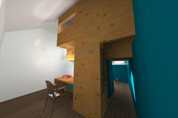 CABANE, amnagement d'une chambre d'enfant, d'un bureau et d'une chambre d'amis sous combles  Villeneuve d'Ascq : SketchUp_4